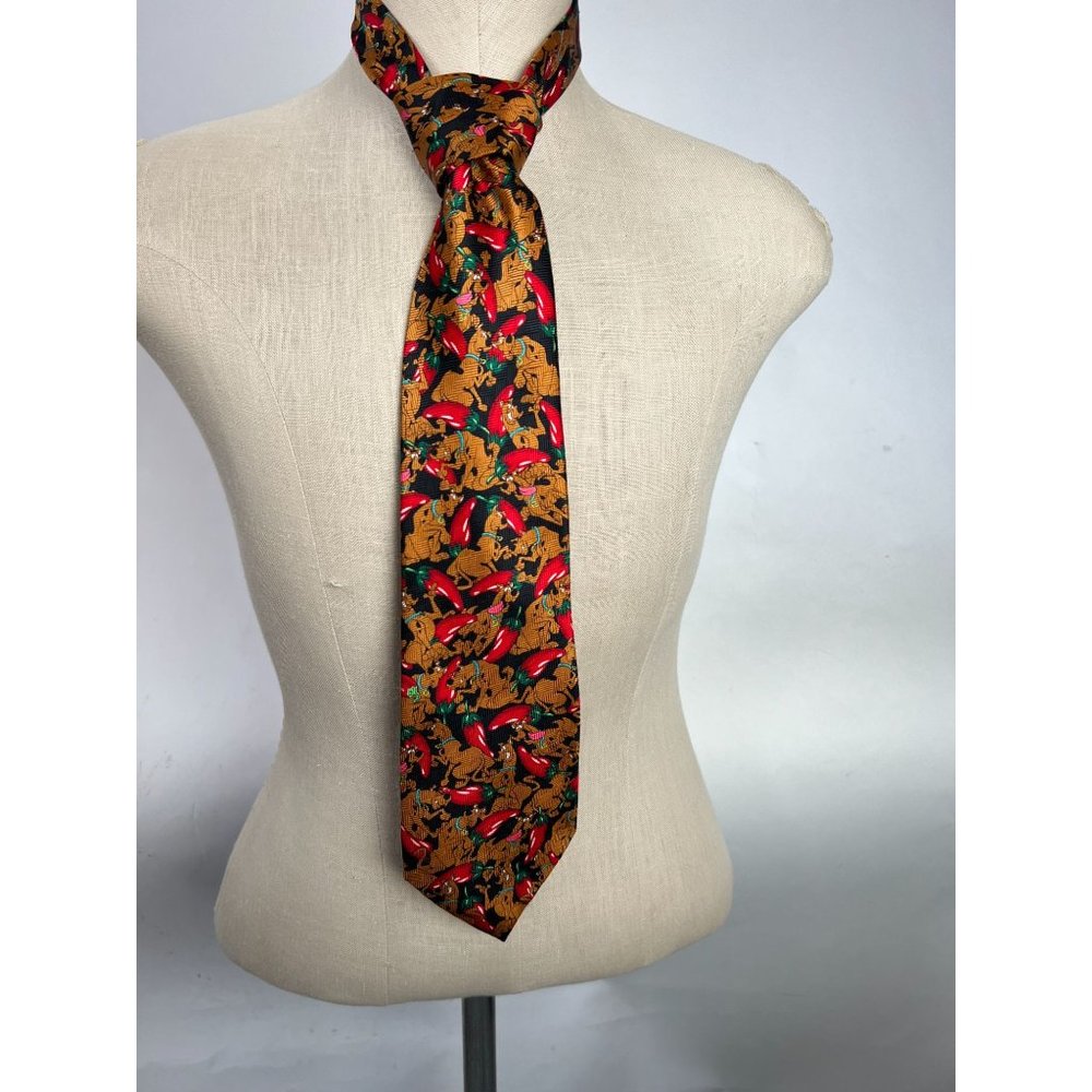 Cartoon Network Scooby-Doo Chili Peppers Hand Made Tie  OS Brown, Red   Silk